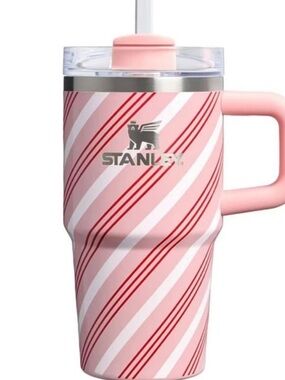 Stanley candy cane Pink and Red 20 oz metal Travel Mug with Handle clear lid